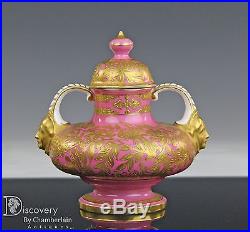 Lovely Antique Royal Crown Derby Pink Glazed Porcelain Covered Urn Pot