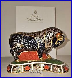Large Royal Crown Derby 1128 Imari Grecian Bull Gold Stopper & Original Box