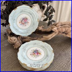 Lot of 6 Vintage Royal Crown Derby Turquoise Floral 10 Plates