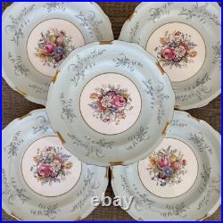 Lot of 6 Vintage Royal Crown Derby Turquoise Floral 10 Plates
