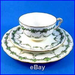 Lovely Green Rose Garland Royal Crown Derby Tea Cup, Saucer and 7 Plate Trio