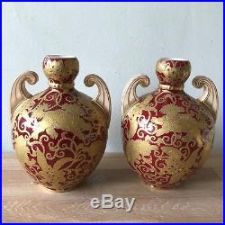 Lovely Pair Royal Crown Derby Chinoiserie Dragon or Foo Dog Design Vases 1887