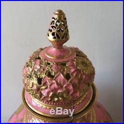 Lovely Royal Crown Derby Large Pink & Gold Chinoiserie Potpourri Jar 1890