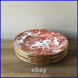 Lovely Royal Crown Derby Red Aves Set of 6 Bread Plates