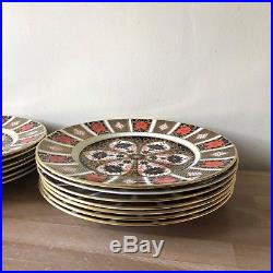 Lovely Set of 13 Royal Crown Derby Old Imari 1128 Dinner Plates