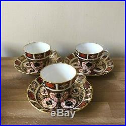 Lovely Set of 3 Royal Crown Derby Old Imari 1128 Cups & Saucers