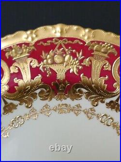 MAGNIFICENT Antique Royal Crown Derby Red And Heavy Gold Porcelain Dinner Plate
