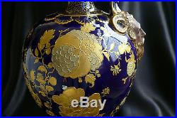 Magnificent 19C Royal Crown Derby Cobalt 15 Bolted Ewer Mask Handle Raised Gold