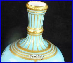 N944 Antique Royal Crown Derby Turquoise Ground Gilt Enamel Vase