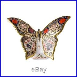 New Royal Crown Derby 1st Quality Imari Solid Gold Band Butterfly Paperweight