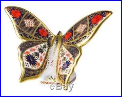 New Royal Crown Derby 1st Quality Imari Solid Gold Band Butterfly Paperweight