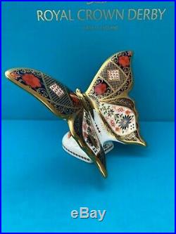 New Royal Crown Derby 1st Quality Imari Solid Gold Band Butterfly Paperweight