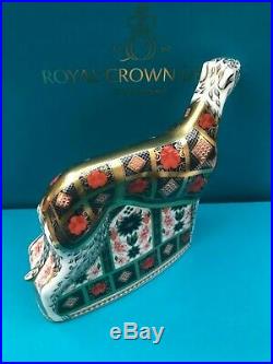 New Royal Crown Derby 1st Quality Imari Solid Gold Band Lurcher Paperweight