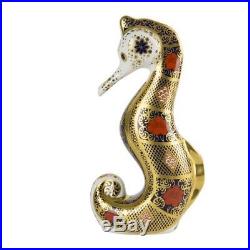 New Royal Crown Derby 1st Quality Imari Solid Gold Band Seahorse Paperweight