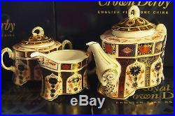 New Royal Crown Derby 1st Quality Old Imari 1128 Ram 3pc Tea Set