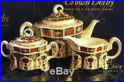 New Royal Crown Derby 1st Quality Old Imari 1128 Ram 3pc Tea Set