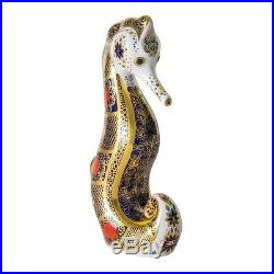 New Royal Crown Derby 1st Quality Old Imari Solid Gold Band Seahorse Paperweight