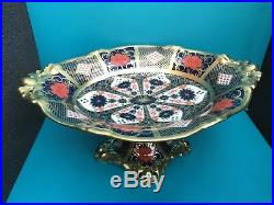 New Royal Crown Derby 1st Quality Old Imari Solid Gold Band Tall Oval Comport