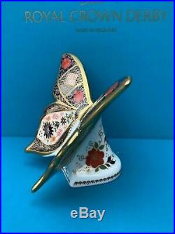 New Royal Crown Derby 2nd Quality Imari Solid Gold Band Butterfly Paperweight