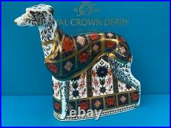 New Royal Crown Derby 2nd Quality Imari Solid Gold Band Lurcher Paperweight
