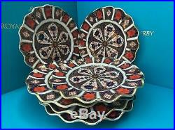 New Royal Crown Derby 2nd Quality Old Imari 1128 Set 6 x 8 Fluted Dessert Plate