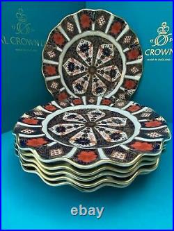 New Royal Crown Derby 2nd Quality Old Imari 1128 Set 6 x 8 Fluted Dessert Plate