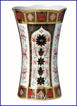 New Royal Crown Derby 2nd Quality Old Imari Solid Gold Band 12 Column Vase