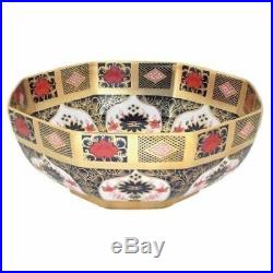 New Royal Crown Derby 2nd Quality Old Imari Solid Gold Band 8 Octagonal Bowl