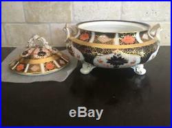 Old Imari 1128 Tureen Royal Crown Derby Rare FOOTED Form Covered Serving Bowl
