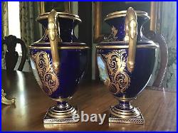 PAIR ANTIQUE REGENCY Royal Crown Derby Porcelain LANDSCAPE Urns circa 1815