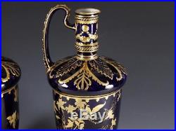 PAIR Royal Crown DERBY Cobalt Gold Encrusted Ewers c. 1890