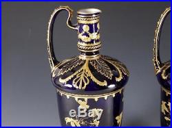 PAIR Royal Crown DERBY Cobalt Gold Encrusted Ewers c. 1890