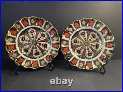PAIR Royal Crown Derby Old Imari Sheffield Fluted Dessert Plates Retail $1,430