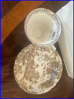 PLATINUM AVES by ROYAL CROWN DERBY Bone China Cup & Saucer Set New