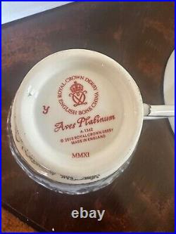 PLATINUM AVES by ROYAL CROWN DERBY Bone China Cup & Saucer Set New
