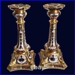 Pair 1982 1985 Royal Crown Derby Old Imari Candlesticks 1128