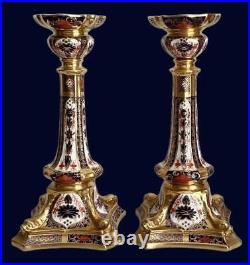 Pair 1982 1985 Royal Crown Derby Old Imari Candlesticks 1128