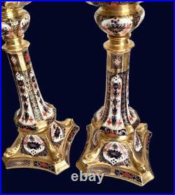 Pair 1982 1985 Royal Crown Derby Old Imari Candlesticks 1128