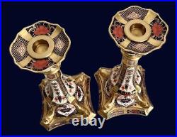 Pair 1982 1985 Royal Crown Derby Old Imari Candlesticks 1128