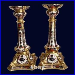 Pair 1982 1985 Royal Crown Derby Old Imari Candlesticks 1128