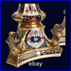 Pair 1982 1985 Royal Crown Derby Old Imari Candlesticks 1128