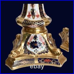 Pair 1982 1985 Royal Crown Derby Old Imari Candlesticks 1128