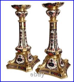 Pair 1982 1985 Royal Crown Derby Old Imari Candlesticks 1128