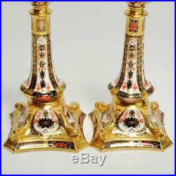 Pair (2) Royal Crown Derby Imari Candlesticks #1128, English Bone China, 10