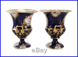 Pair Continental Hand Painted Urns, c1900. Manner of Sevres or Royal Crown Derby