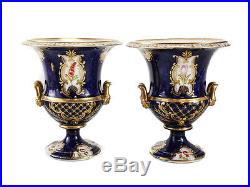 Pair Continental Hand Painted Urns, c1900. Manner of Sevres or Royal Crown Derby