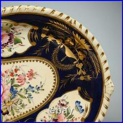 Pair Of (2) Antique Royal Crown Derby Cobalt Blue & Floral Bouquet Heart Plates