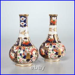 Pair Of (2) Antique Royal Crown Derby Imari Porcelain Miniature Bud Vases