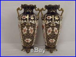 Pair Of Fine 1907 Royal Crown Derby Imari Pattern Slender Vases