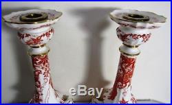 Pair Of Royal Crown Derby Red Aves 10 5/8 Candlesticks